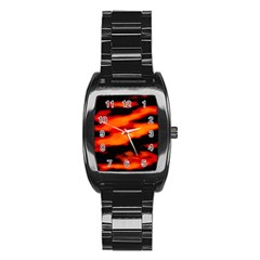 Red  Waves Abstract Series No13 Stainless Steel Barrel Watch by DimitriosArt