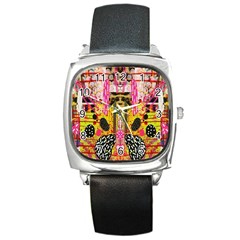 Digital Illusion Square Metal Watch