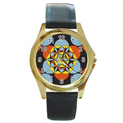 Abstract Pattern Geometric Backgrounds   Round Gold Metal Watch by Eskimos