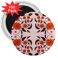 Floral Folk Damask Pattern  3  Magnets (100 Pack) by Eskimos