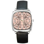 Floral folk damask pattern  Square Metal Watch Front