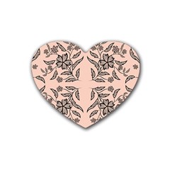 Floral Folk Damask Pattern  Rubber Heart Coaster (4 Pack) by Eskimos