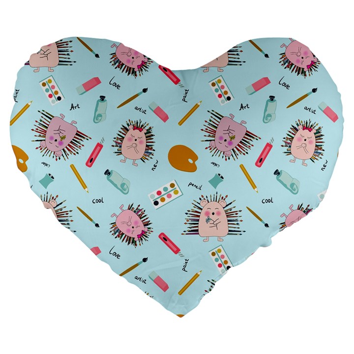 Hedgehogs Artists Large 19  Premium Flano Heart Shape Cushions