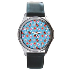 Cute Cats And Bears Round Metal Watch by SychEva