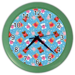 Cute Cats And Bears Color Wall Clock by SychEva