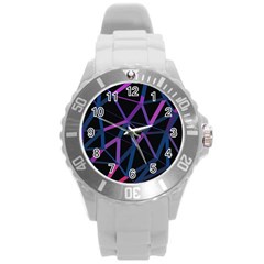 3d Lovely Geo Lines  V Round Plastic Sport Watch (l) by Uniqued