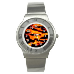 Orange Waves Abstract Series No2 Stainless Steel Watch by DimitriosArt