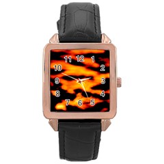 Orange Waves Abstract Series No2 Rose Gold Leather Watch  by DimitriosArt