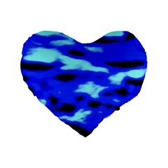 Blue Waves Abstract Series No11 Standard 16  Premium Flano Heart Shape Cushions by DimitriosArt