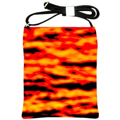 Red  Waves Abstract Series No14 Shoulder Sling Bag by DimitriosArt