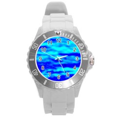 Blue Waves Abstract Series No12 Round Plastic Sport Watch (l) by DimitriosArt