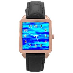 Blue Waves Abstract Series No12 Rose Gold Leather Watch  by DimitriosArt