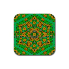 Stars Of Decorative Colorful And Peaceful  Flowers Rubber Coaster (square) by pepitasart