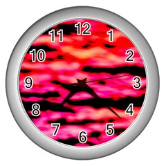 Red  Waves Abstract Series No15 Wall Clock (silver)