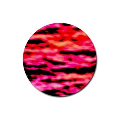 Red  Waves Abstract Series No15 Rubber Coaster (round) by DimitriosArt