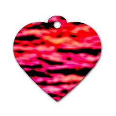 Red  Waves Abstract Series No15 Dog Tag Heart (two Sides) by DimitriosArt