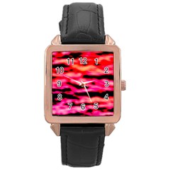 Red  Waves Abstract Series No15 Rose Gold Leather Watch  by DimitriosArt