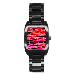 Red  Waves Abstract Series No15 Stainless Steel Barrel Watch by DimitriosArt