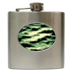 Green  Waves Abstract Series No14 Hip Flask (6 Oz) by DimitriosArt