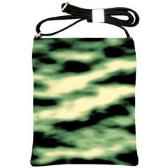 Green  Waves Abstract Series No14 Shoulder Sling Bag by DimitriosArt