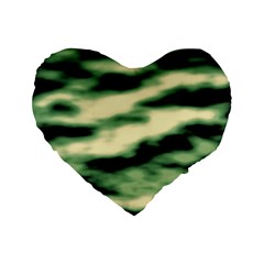 Green  Waves Abstract Series No14 Standard 16  Premium Heart Shape Cushions by DimitriosArt