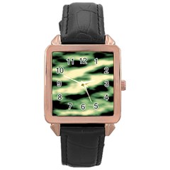 Green  Waves Abstract Series No14 Rose Gold Leather Watch  by DimitriosArt