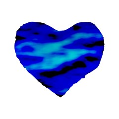 Blue Waves Abstract Series No13 Standard 16  Premium Heart Shape Cushions by DimitriosArt