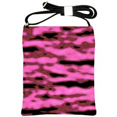 Pink  Waves Abstract Series No1 Shoulder Sling Bag by DimitriosArt