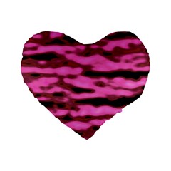 Pink  Waves Abstract Series No1 Standard 16  Premium Heart Shape Cushions by DimitriosArt