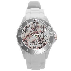 Botanical Scene Textured Beauty Print Round Plastic Sport Watch (l) by dflcprintsclothing