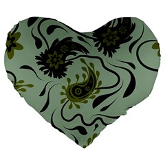 Floral Pattern Paisley Style Paisley Print   Large 19  Premium Heart Shape Cushions by Eskimos