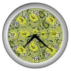 Floral Pattern Paisley Style Paisley Print   Wall Clock (silver) by Eskimos