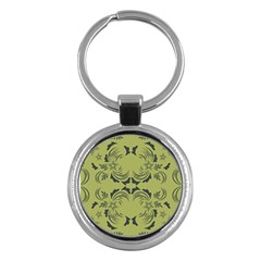 Floral folk damask pattern Fantasy flowers  Key Chain (Round)