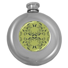 Floral Folk Damask Pattern Fantasy Flowers  Round Hip Flask (5 Oz) by Eskimos