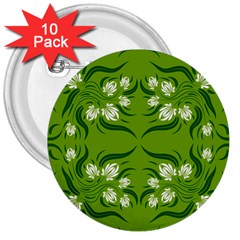 Floral folk damask pattern  3  Buttons (10 pack) 