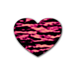 Pink  Waves Abstract Series No2 Rubber Heart Coaster (4 Pack) by DimitriosArt