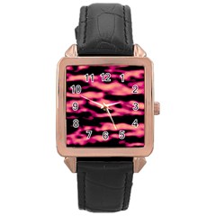 Pink  Waves Abstract Series No2 Rose Gold Leather Watch  by DimitriosArt