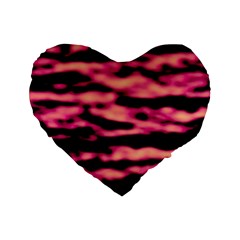 Pink  Waves Abstract Series No2 Standard 16  Premium Flano Heart Shape Cushions by DimitriosArt