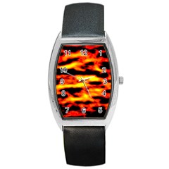 Red  Waves Abstract Series No18 Barrel Style Metal Watch by DimitriosArt