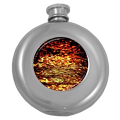 Yellow Waves Flow Series 1 Round Hip Flask (5 Oz) by DimitriosArt