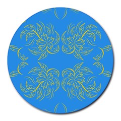 Floral Folk Damask Pattern Fantasy Flowers Floral Geometric Fantasy Round Mousepads by Eskimos