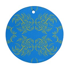 Floral Folk Damask Pattern Fantasy Flowers Floral Geometric Fantasy Ornament (round) by Eskimos