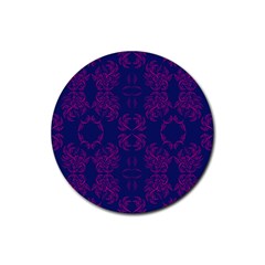 Floral Folk Damask Pattern Fantasy Flowers  Rubber Round Coaster (4 Pack) by Eskimos