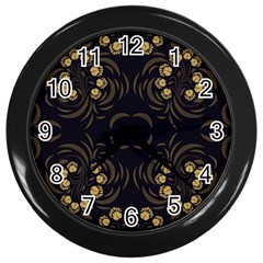 Floral Folk Damask Pattern Fantasy Flowers Floral Geometric Fantasy Wall Clock (black) by Eskimos