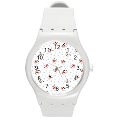 Cute Faces Of Snowmen Round Plastic Sport Watch (m) by SychEva