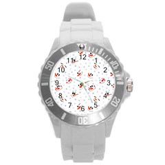 Cute Faces Of Snowmen Round Plastic Sport Watch (l) by SychEva