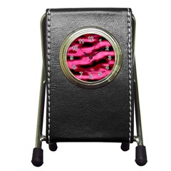 Pink  Waves Flow Series 3 Pen Holder Desk Clock by DimitriosArt