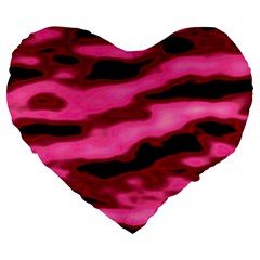 Pink  Waves Flow Series 3 Large 19  Premium Heart Shape Cushions by DimitriosArt