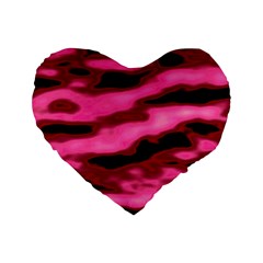 Pink  Waves Flow Series 3 Standard 16  Premium Flano Heart Shape Cushions by DimitriosArt