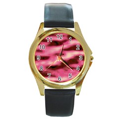 Pink  Waves Flow Series 6 Round Gold Metal Watch